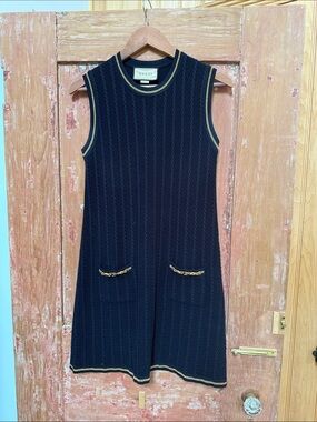 Gucci Navy Sleeveless Knit Mini Dress with Gold Trim